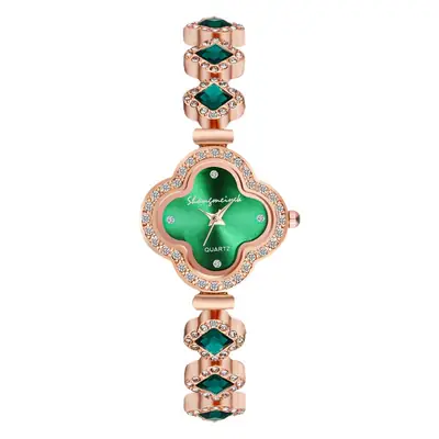 Live alloy four-leaf clover fashion decorative bracelet quartz watch emerald ladies watch women watch manufacturers wholesale