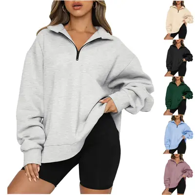 Women's Light Blue Zipper Hoodie Sweatshirt Long Sleeve