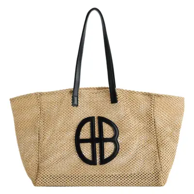 Women's Straw Woven Shoulder Bag with Logo