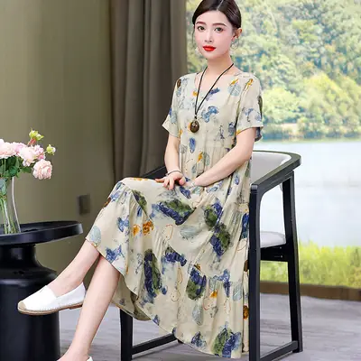 Women's Black White Polka Dot Cotton Silk Summer Dress Plus Size