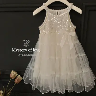 Girls Sleeveless Dress Princess Skirt Summer Mesh