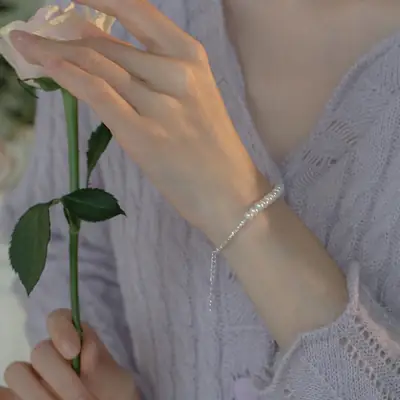 Broken Silver Pearl Stacked Bracelet Niche Design
