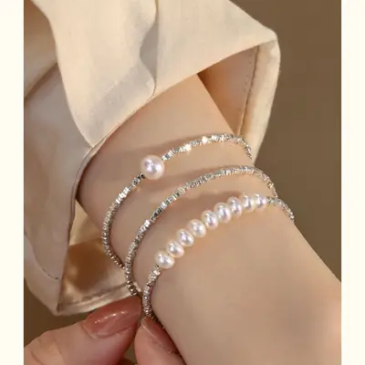 Broken Silver Pearl Bracelet for Women