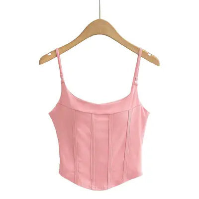 Pink Fishbone Stitching Chest Pad Camisole Vest Women 2023 Summer
