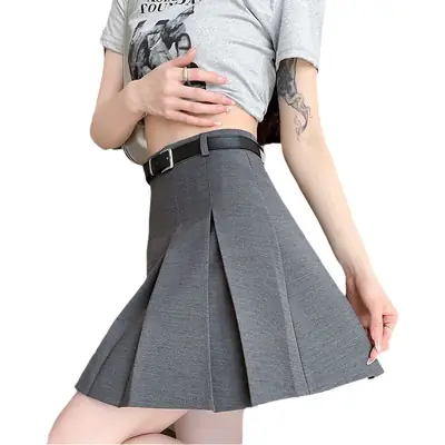 Women Pleated Black Skirt High Waist A-Line