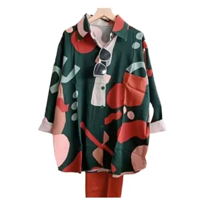 2023 Summer Women's Printed Cotton Suit Turquoise