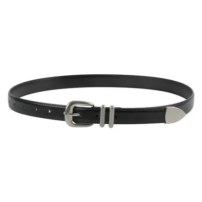 Women's Black Genuine Cowhide Belt with Silver Buckle