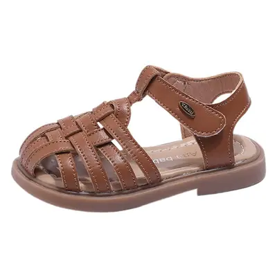 Girls Beige Woven Sandals Large Soft Sole