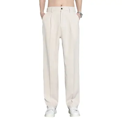 Men Ice Silk Wide Leg Straight Leg Trousers Black