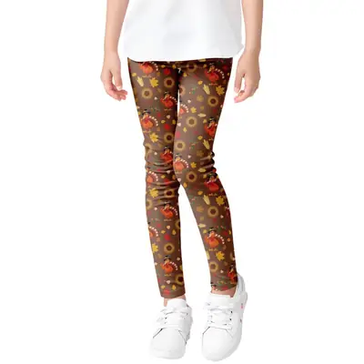 Turkey Print Stretch Trousers for Girls Holiday Wear