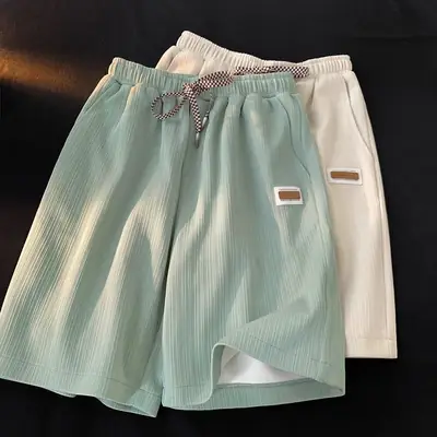 Men's Ice Silk Casual Shorts Black White Five Point Sweatpants