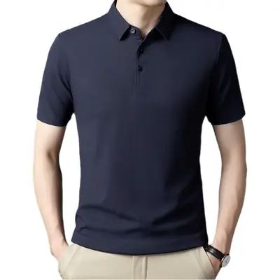 Men Dark Green Polo Shirt Short Sleeve Business Casual