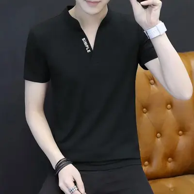 Men Red Korean Style Polo T-Shirt Large