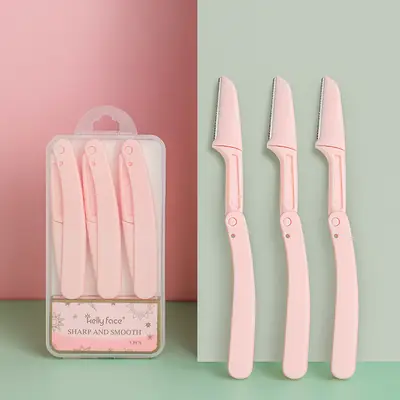 Pink 3-Box Eyebrow Blade Scraper for Women
