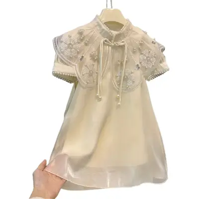 Girls Han Dynasty Summer Tang Suit Cheongsam Dress
