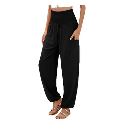 Women's Brown Elastic High Waist Wide Leg Pants