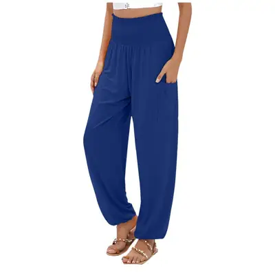 2025 Women's Elastic High-Waist Wide-Leg Pants Brown
