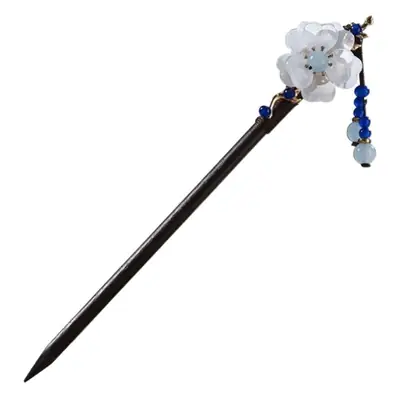 Ancient Chinese Wooden Hairpin with Floral Tassels