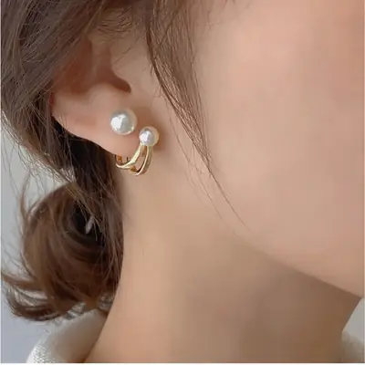 Two-Wearing Pearl Earrings for Niche Women