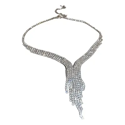 Luxury Green Diamond Tassel Necklace & Earrings Set for Women