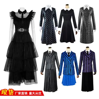 Black Long Sleeve Dress with White Collar for Girls Cosplay