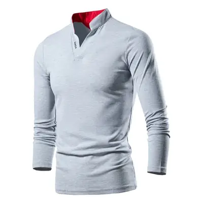 Men Long Sleeve Collar T-Shirt White