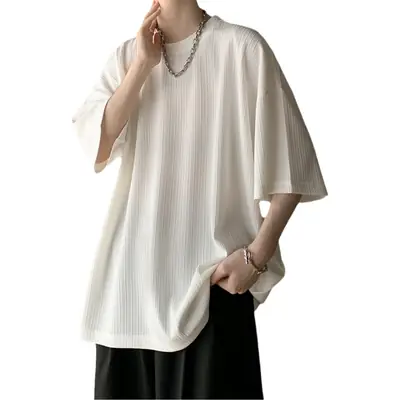 Dark Green Ice Silk T-Shirt Men's Summer Loose Fit