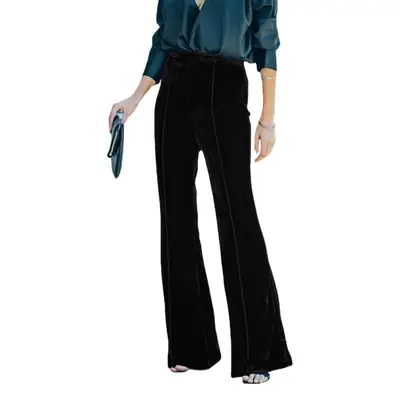 Black Velvet Flared High-Waist Pants for Women