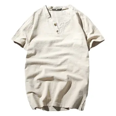 Men Linen T-Shirt Short Sleeve Retro Cotton Multi Color
