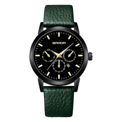 Sanda Men's Black Mesh Quartz Watch Three-Eye Six-Pin