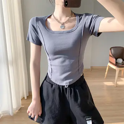 Women's Brown Slim Fit T-Shirt Summer 2023