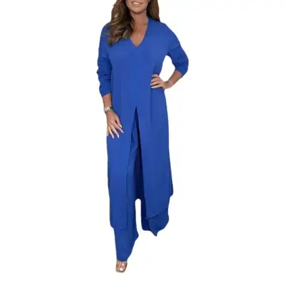2024 Women's Green Slit Top & Pants Suit Set