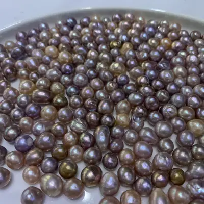 Mixed color candy wrinkled Baroque color freshwater real pearl shaped pointed with colorful light 9-11mm wide