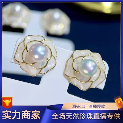 925 Sterling Pearl Camellia Earrings for Women