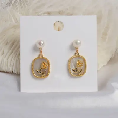 Natural Pearl White Tulip Earrings for Girls