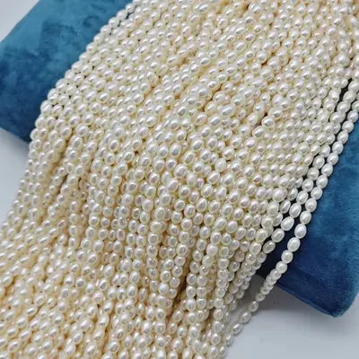 Freshwater Cultured Pearl Necklace Beaded Rice Shaped Small Rice Beads Zhuji Semi-finished Products Wholesale Handmade DIY Jewelry