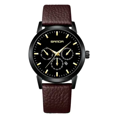 Sanda Black 3-Eyes 6-Pin Quartz Watch for Men