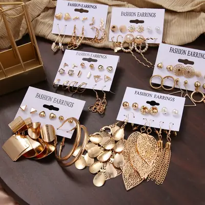 European & American Retro Metal Earrings Set for Women