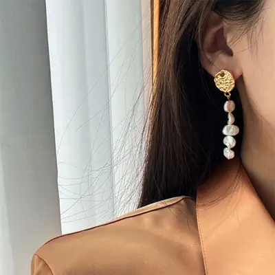 Women Pearl Earrings 925 Silver Elegant Retro Baroque