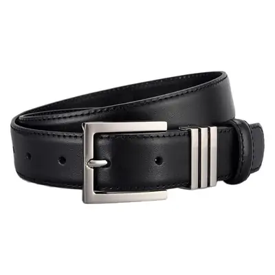 Black Leather Belt with Silver Buckle for Women