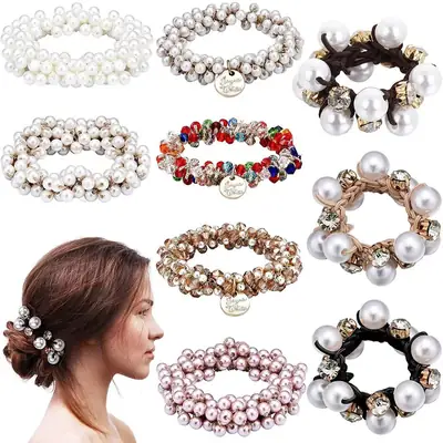 Crystal Pearl Hair Bands for Women Black Silver White