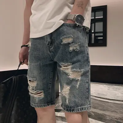 Men's Grey Denim Capri Shorts Casual Rick Style 2024