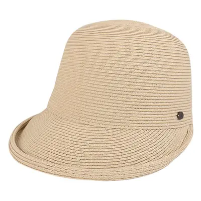 Women's Beige Straw Sun Hat with Button