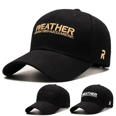 Men's Black R Letter Baseball Cap with Embroidered Brand