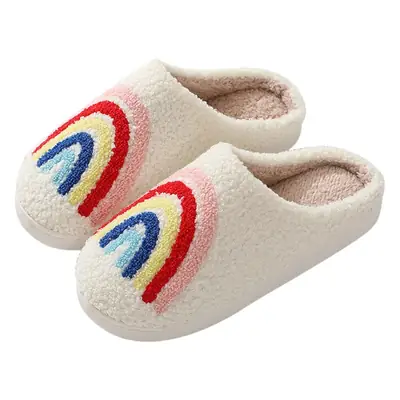New Comfortable Home Cute Cartoon Rainbow Winter Cotton Slippers for Men and Women Couple Thick Bottom Warm Cotton Slippers