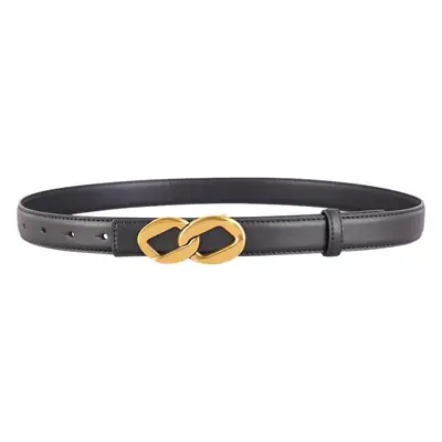 Women's Black Leather Belt with Gold Chain Buckle