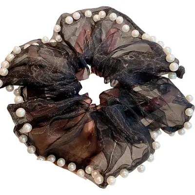 Black Pearl Organza Hair Ring for Women