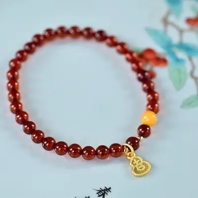 Natural Blood Pepper Ring Bracelet Ruddy Old Beeswax Beads 5.1mm