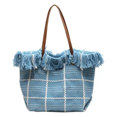 Blue Tassel Wool Shoulder Bag Large Capacity