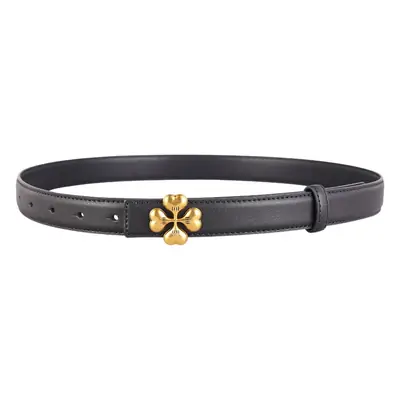 Women's Brown Leather Belt with Gold Floral Buckle